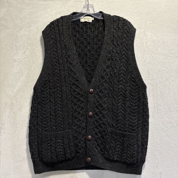 Aran Islands Knitwear Sweater Vest Men's XXL Gray Knit Fisherman Cable Wool - Picture 1 of 14